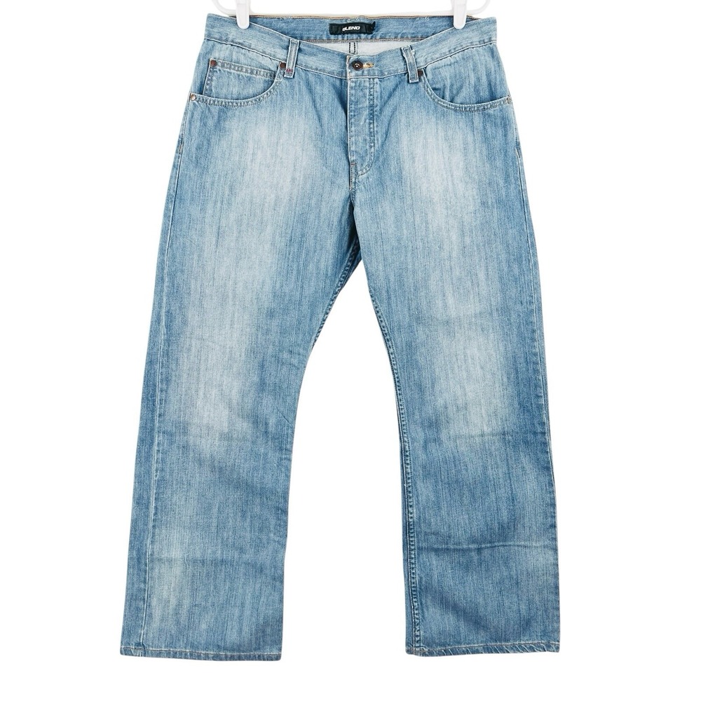 BLEND Men's Blue Denim Jeans Sz 36x29 Straight Wide Leg Mid Rise Buttons Cotton